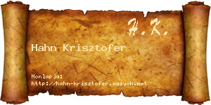 Hahn Krisztofer névjegykártya